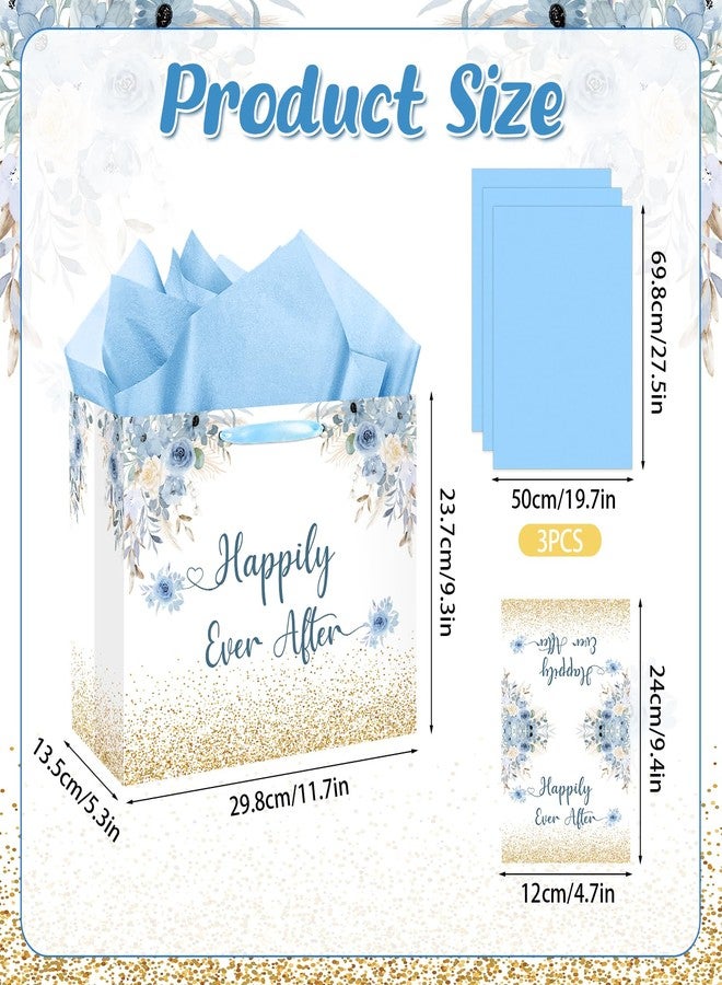 Woosytoo Wedding Gift Bag Bridal Shower Gift Bag with Tissue Paper and Card Engagement Bride to Be Paper Bags Happily Ever Life Wedding Wrapping Paper for Bride to Be Engage Bachelorette Party Supplies Decor - Image 2